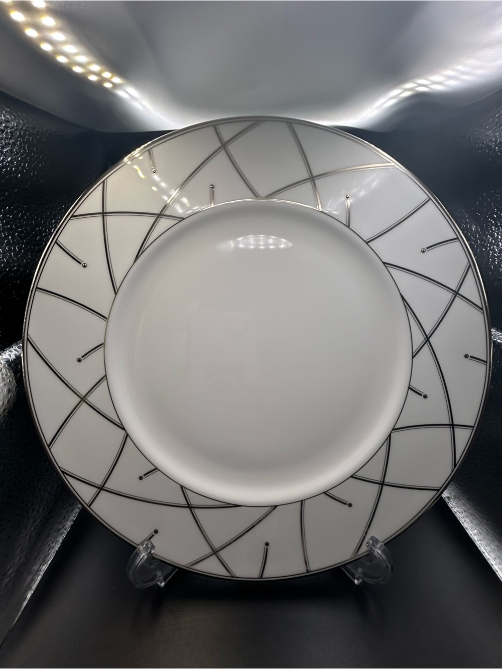 WATERFORD Merrill 10.75" Set Of 5 Dinner Plate White Platinum Silver Embossed